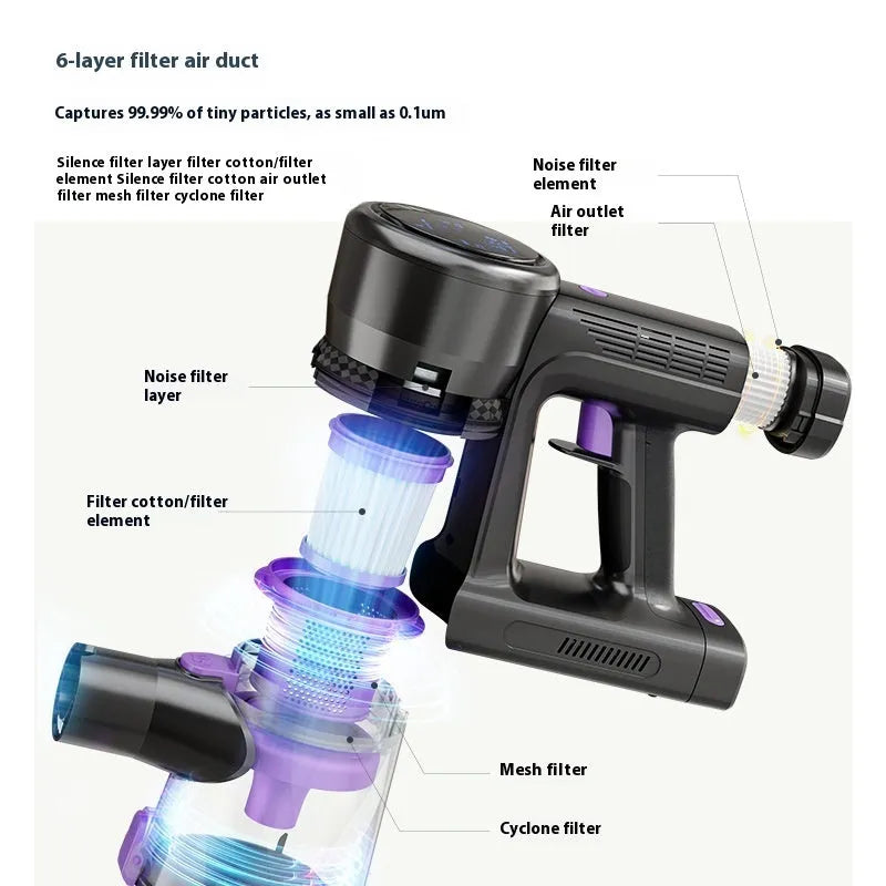 Black and purple brushless foldable handheld vacuum cleaner on a plain background