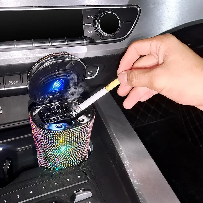 Creative diamond car ashtray in plastic with multiple colour options, 13x8.5x8.5cm, for in-car use