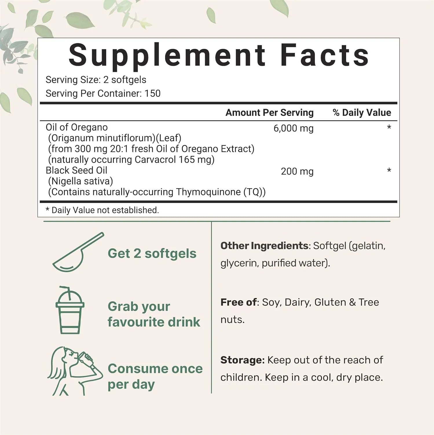 Butter black seed oil soft gel capsules in bottle showing 180 or 300 tablet packaging options