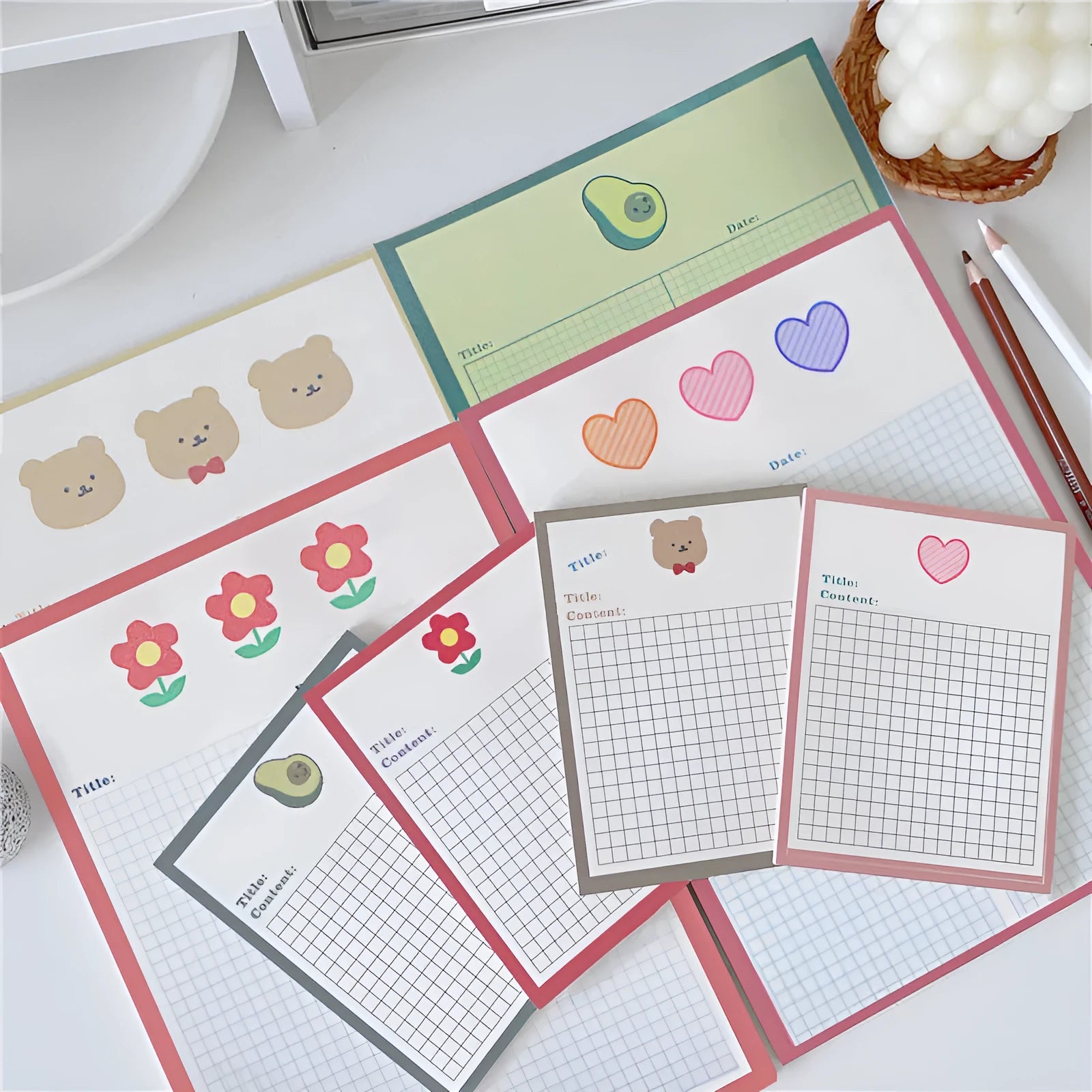 Avocado bear cartoon sticky note book with 30 pages in small or large size options