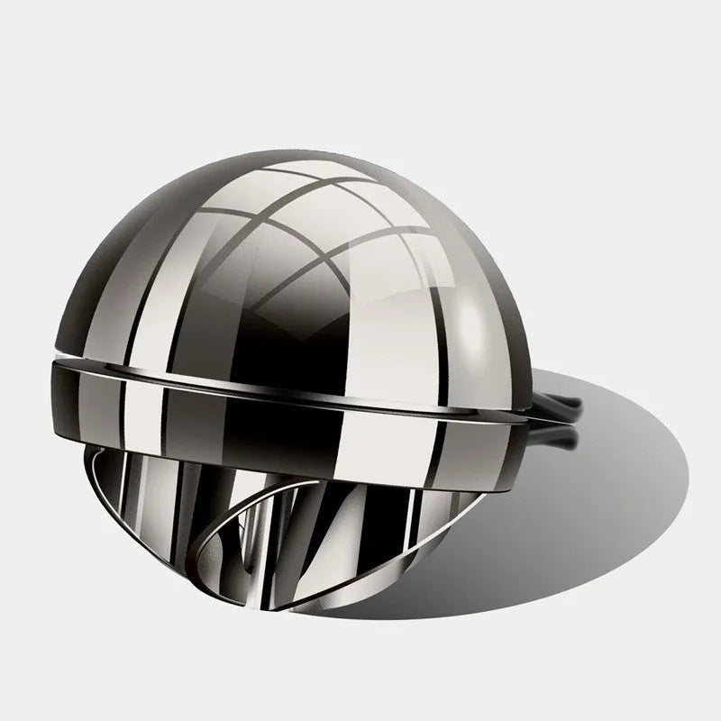 Planet-shaped car aromatherapy diffuser in gun black finish with ABS vacuum plating and two fragrance oil bottles
