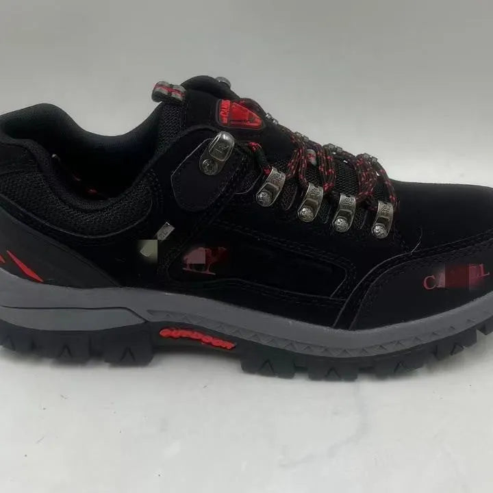 Men's non-slip outdoor hiking shoes with synthetic leather upper and rubber sole, colour Black And Red