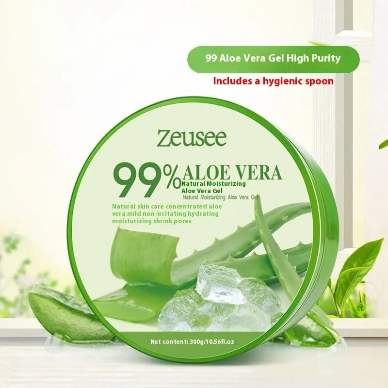 300g aloe vera gel container with spoon applicator for acne control and hydrating facial skincare