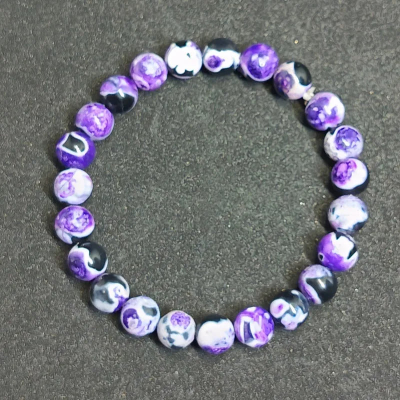 8mm diameter natural agate beaded bracelet with glass and coloured glaze beads in bohemian style