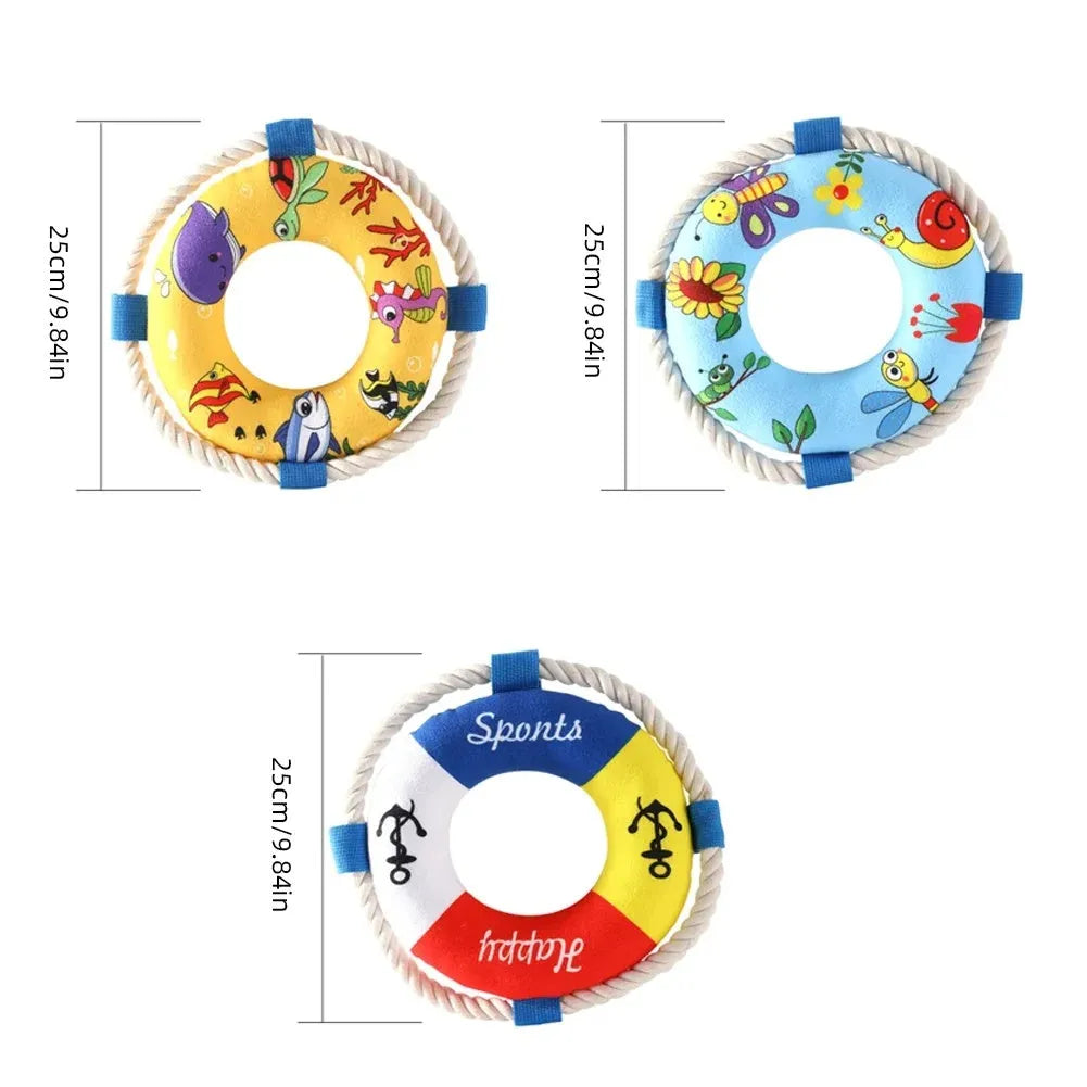 25cm blue dog pull ring training toy with squeaker for puppies and medium dogs