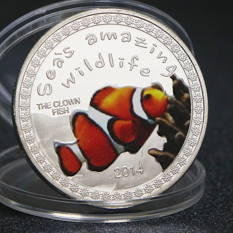 Africa Tropical Fish Commemorative Coin Set 8pcs Silver Plated Steel Core 40x3mm Acrylic Box