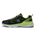 Men's running shoes with PU and fabric upper, leather stitching, and lace-up closure