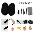 Digital hearing aid cleaning care suit with dry cloth, brush, ventilation rod, screwdriver, and needle removal tool in compact pack