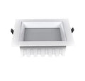 LED ultra-thin square downlight recessed in ceiling grid grille, aluminium shell, side view of flush mount installation