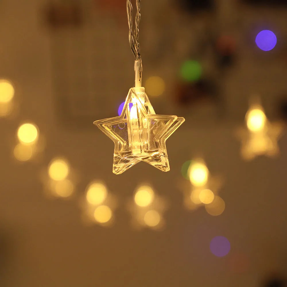 Star clip LED decorative lights on a shelf with warm 3000K glow, 1.5 or 3 metre option