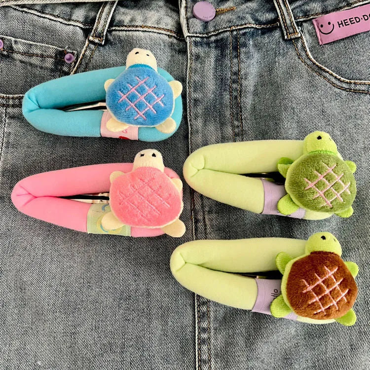 Cute cartoon little turtle barrettes made of cloth in pink blue coffee and green colours for women and girls