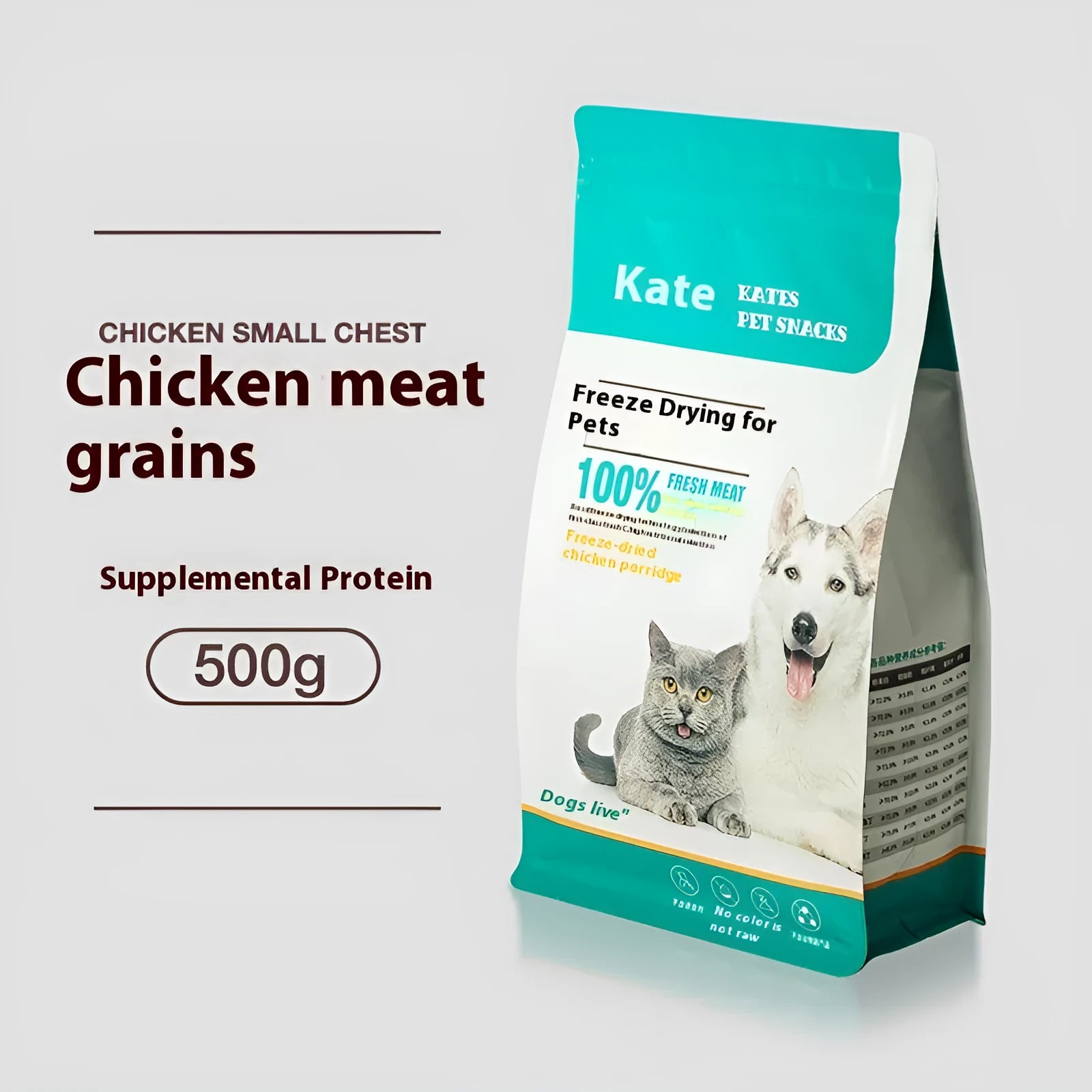 500g bag and barrel of freeze-dried chicken grain-free cat treats nuggets
