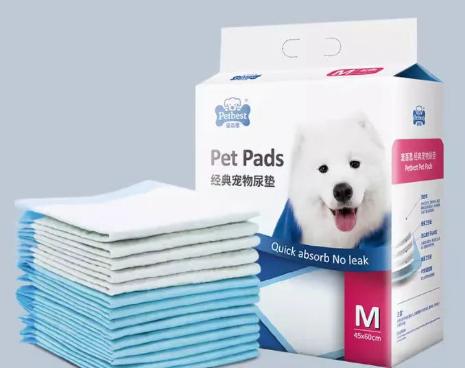 Pack of thickened adhesive dog urine pads showing size comparison and lemon scent or bamboo charcoal variants
