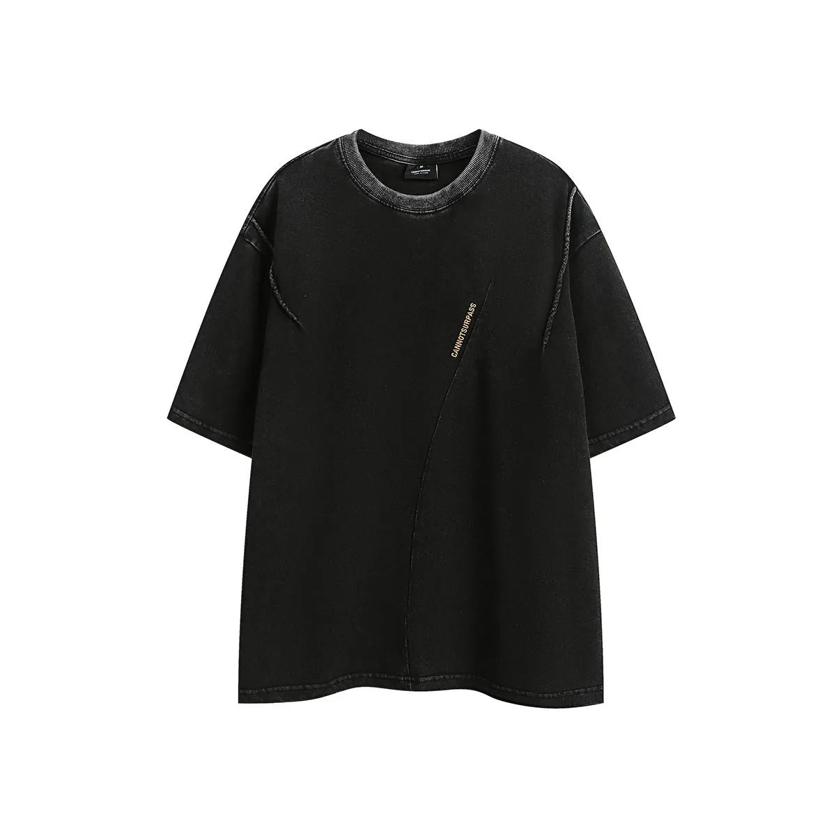 Retro loose fit short-sleeved t-shirt in black or purple with embroidered washed texture
