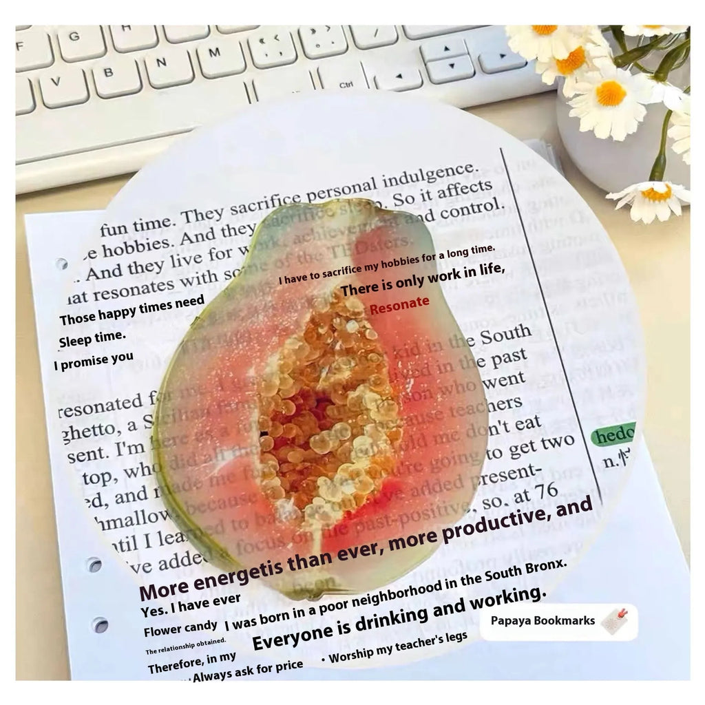 Cute transparent plastic fruit bookmark in watermelon red, approximately 8-10cm, for marking book pages