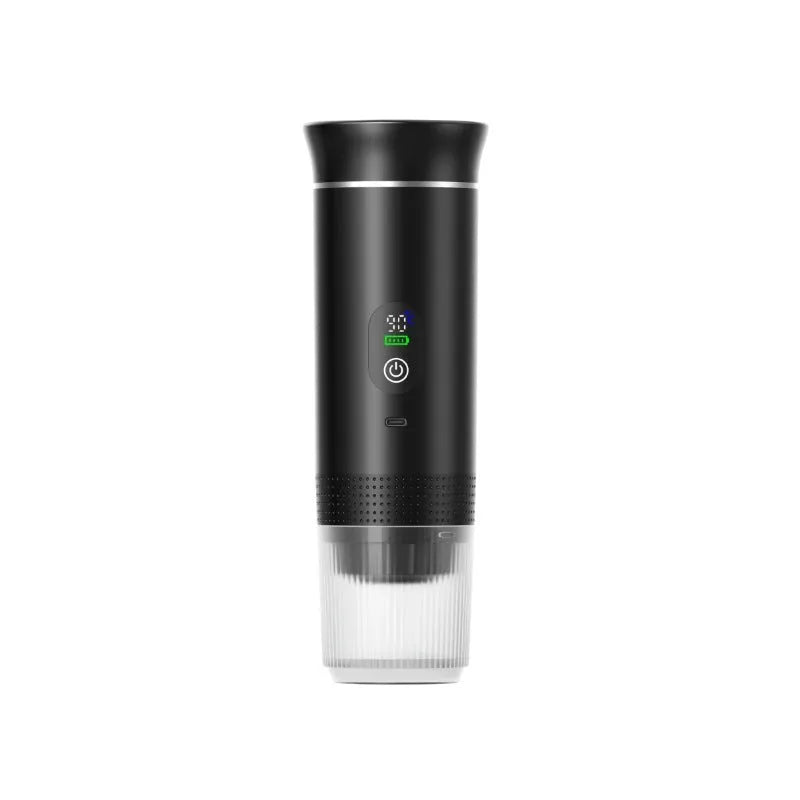 Portable capsule coffee machine with LCD display in Nordic design for car and travel use