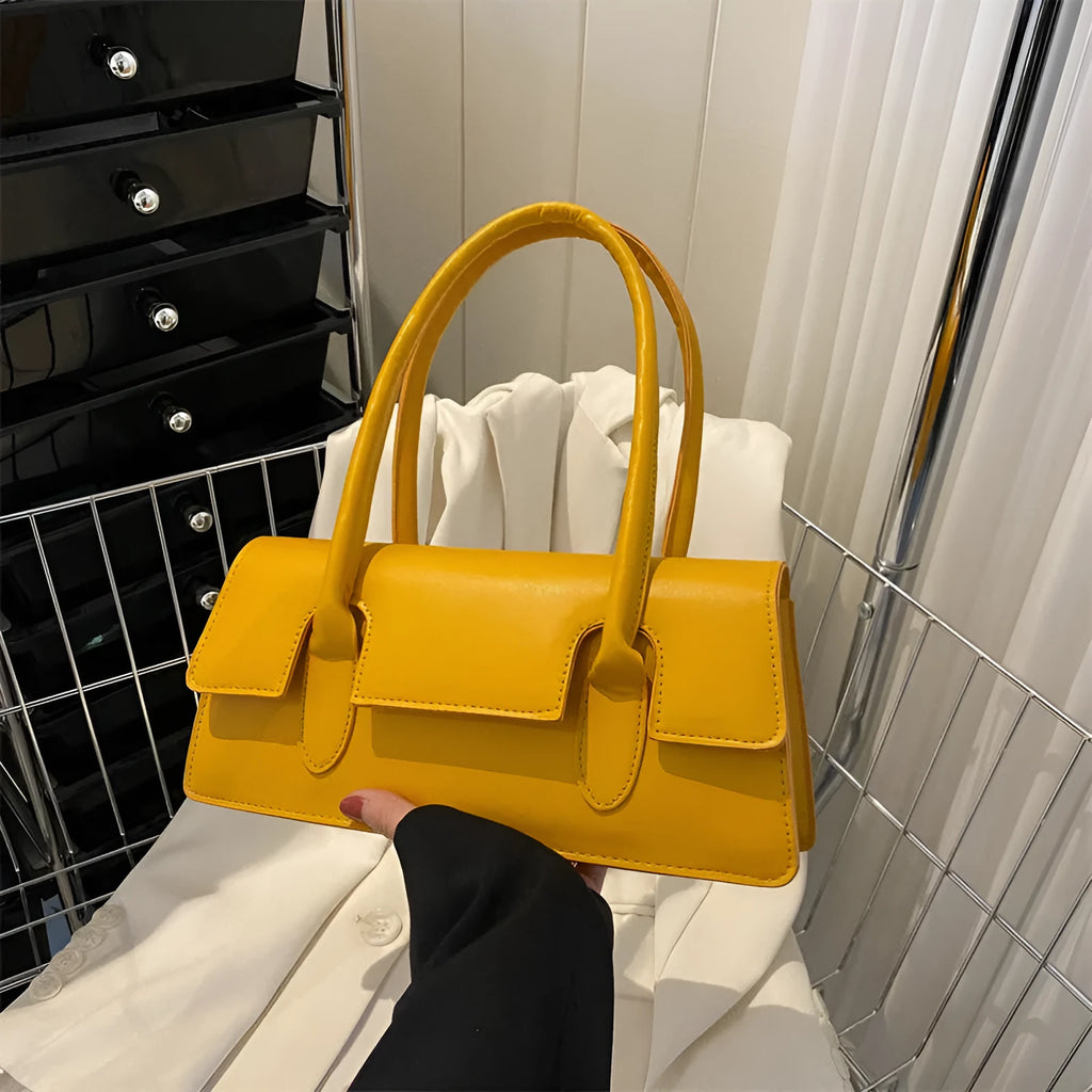 Women's retro small square bag in PU material with single shoulder strap and stitching details available in multiple colours