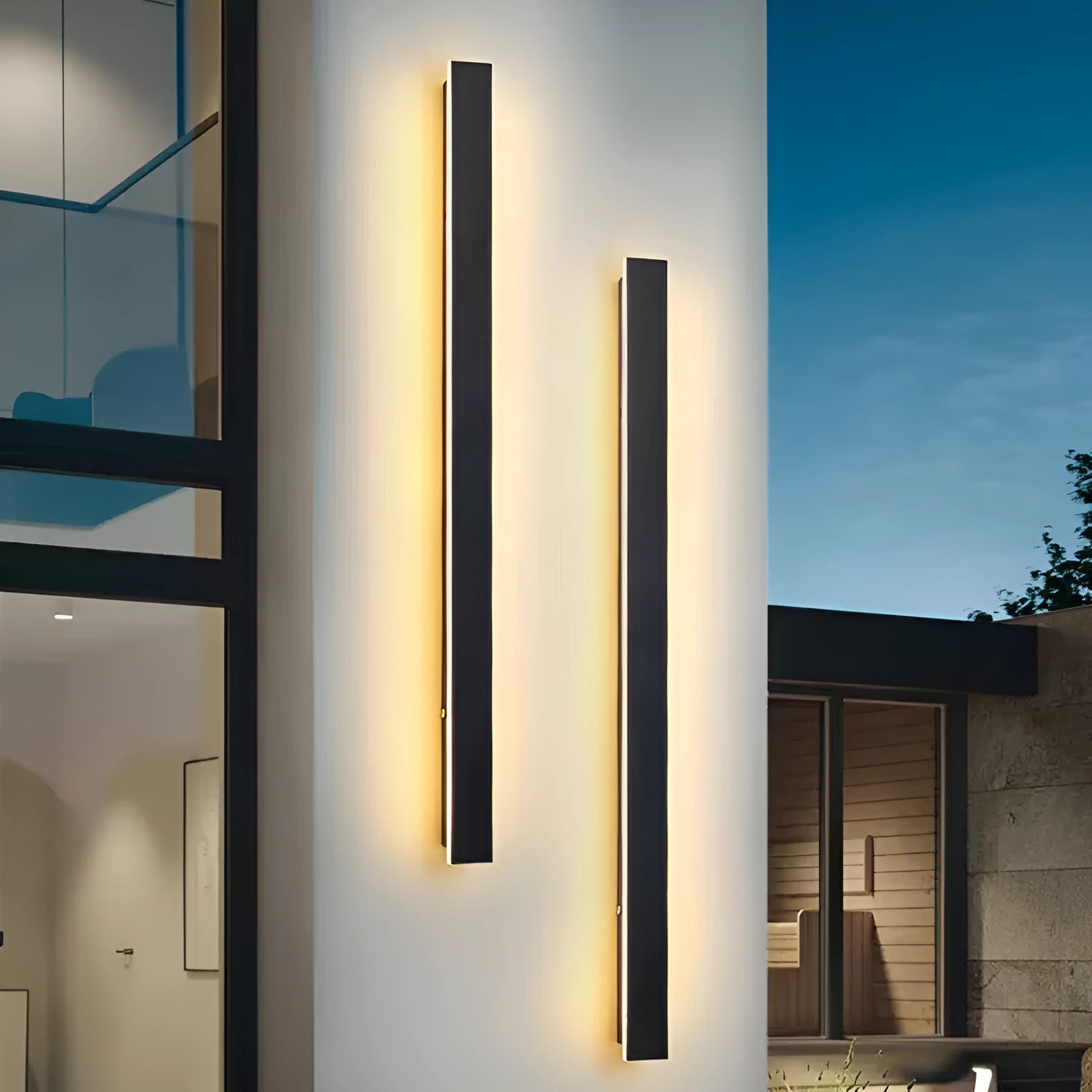 Aluminium waterproof line wall lamp with remote control for colour temperature adjustment between warm yellow, neutral and white light