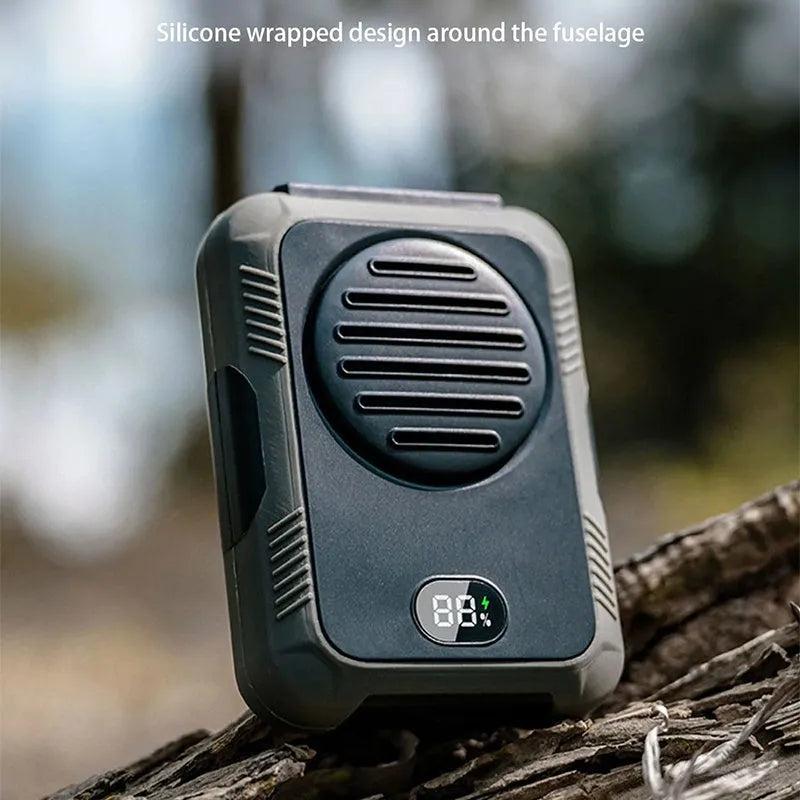 Green leaf-less waist hanging fan with USB charging port for outdoor sports