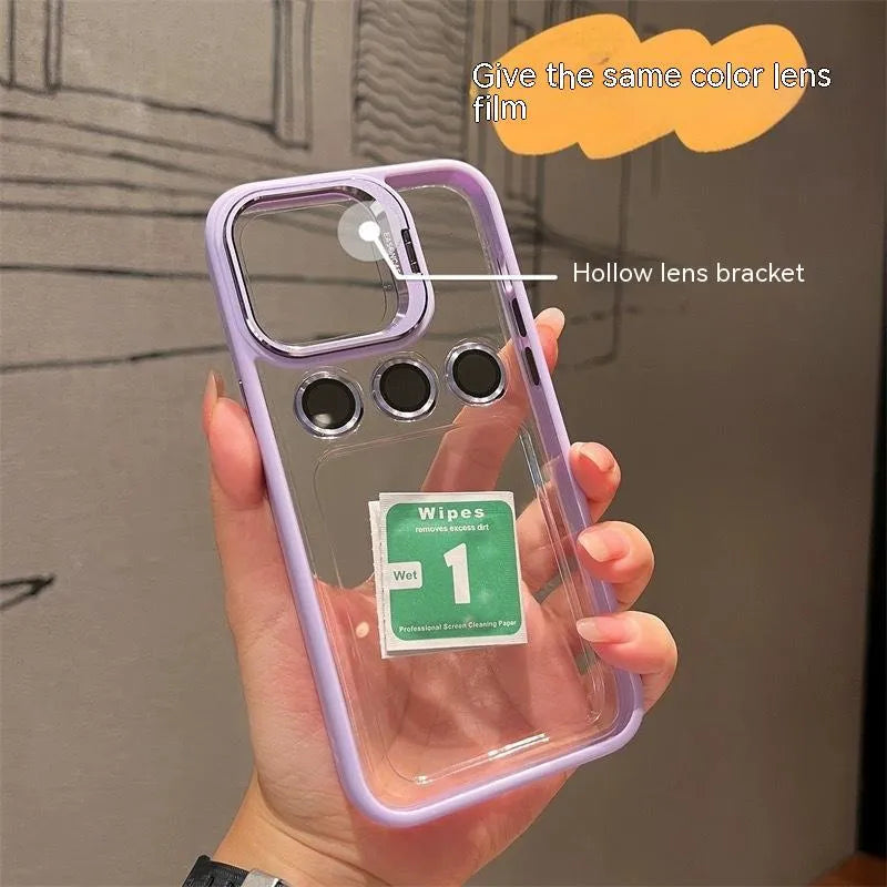 Metal hollow lens bracket phone case for iPhone 11-14 Pro Max, hard shell PC and metal, available in multiple colours