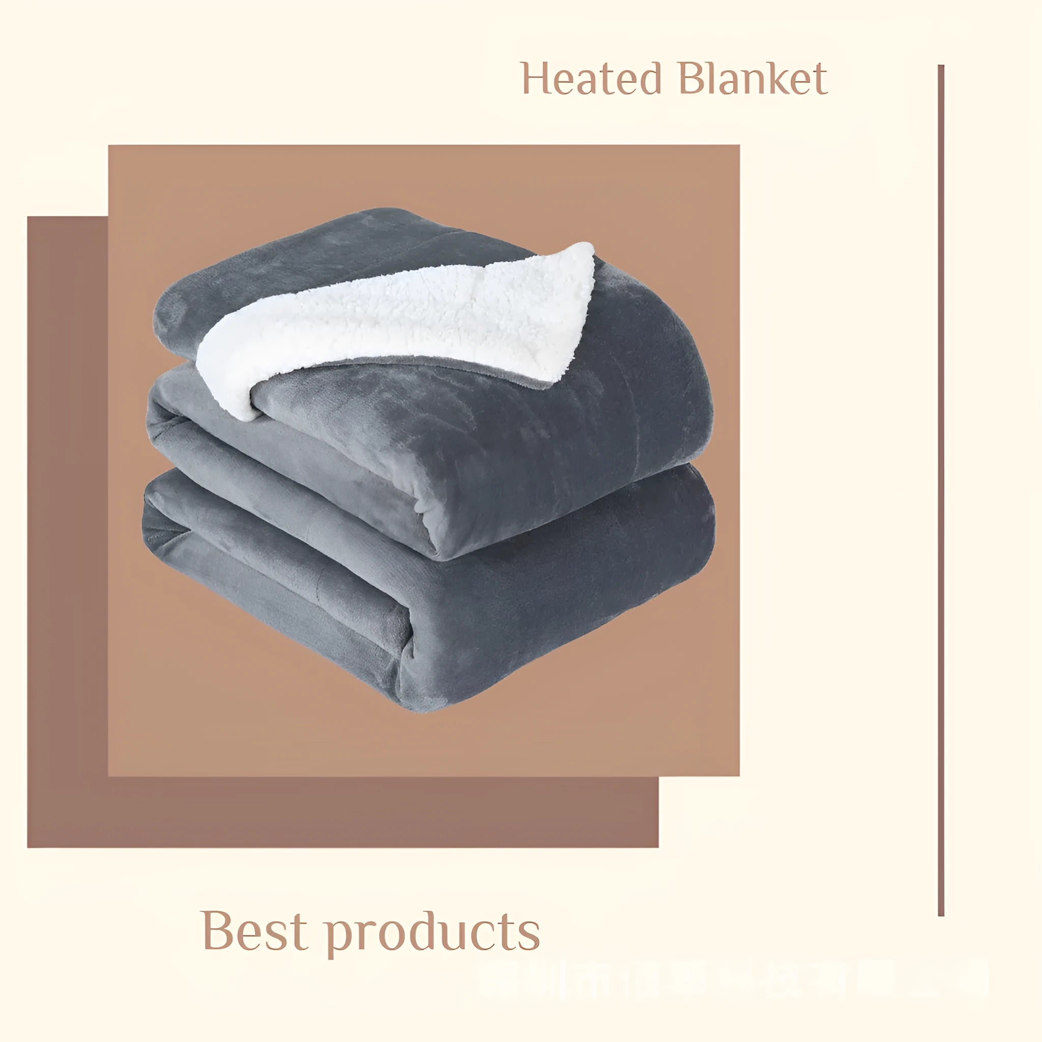 Grey and white flannel USB electric heating blanket with intelligent temperature control.