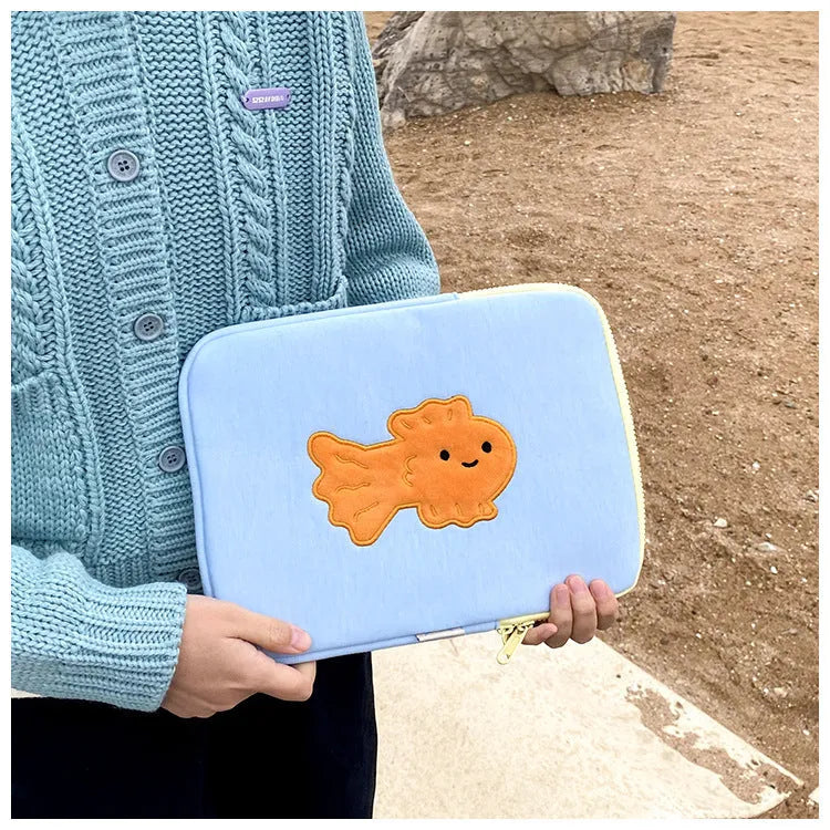 Cute goldfish cotton tablet protection sleeve bag with zipper closure in 11 inch size