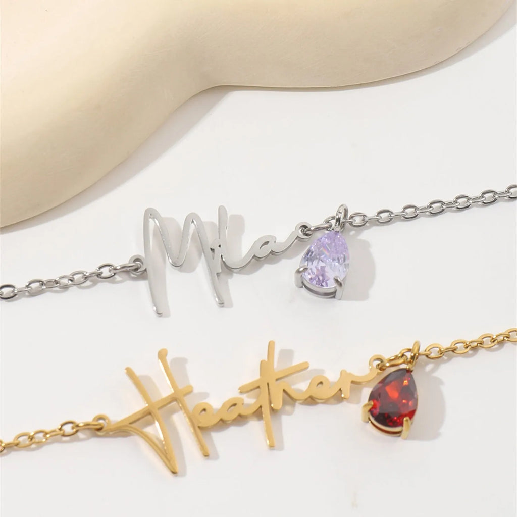 Stainless steel custom name necklace with gold electroplated pendant letter design on unisex chain