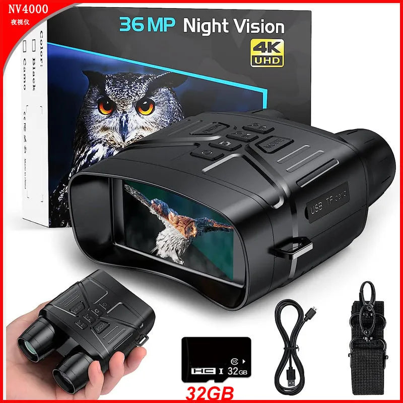 Ultra Clear 4K 36MP night vision monocular in black or camouflage colour with 3-inch screen.