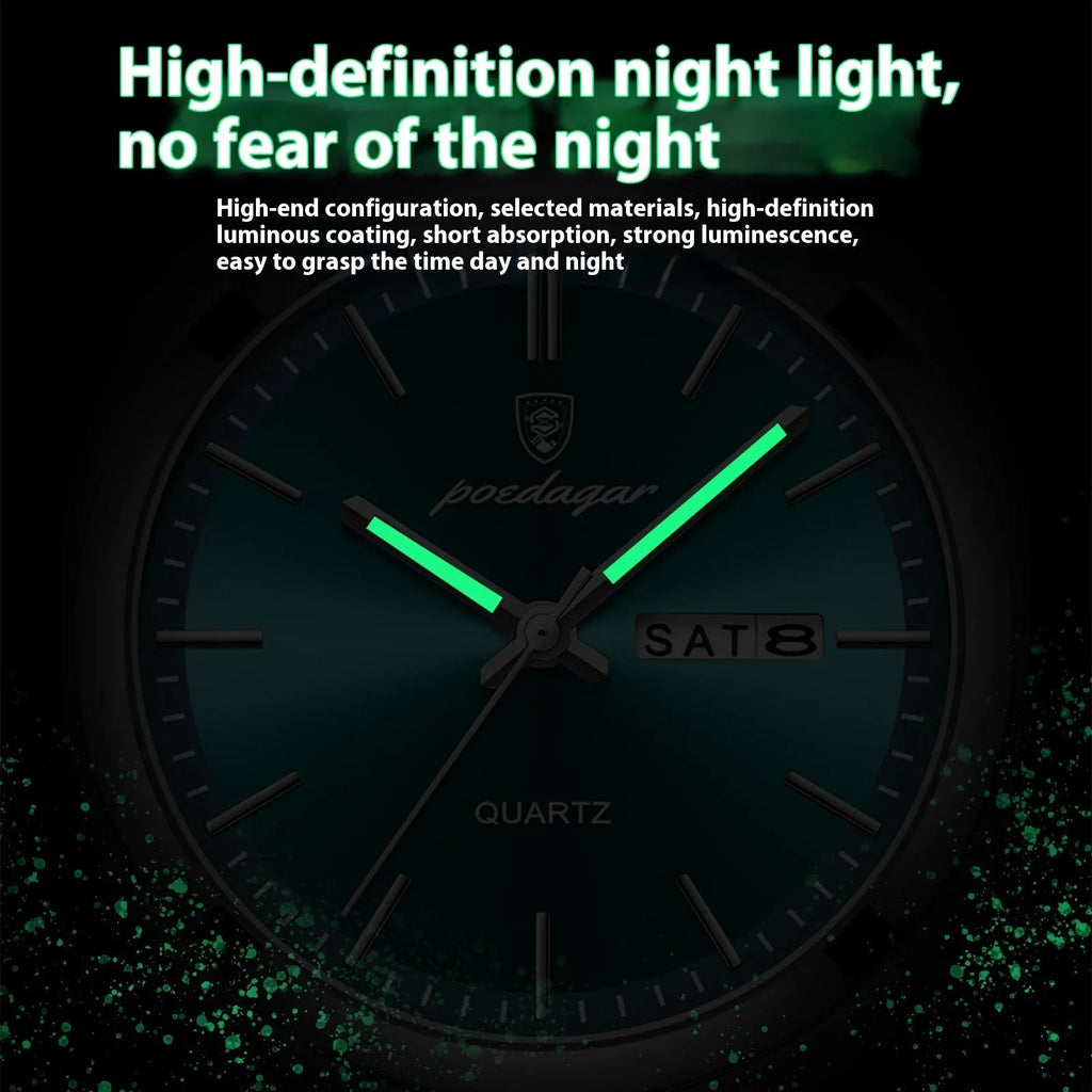 Ultra-thin men's quartz watch with 41mm luminous dial, 5mm thickness, mineral glass mirror, and stainless steel butterfly buckle