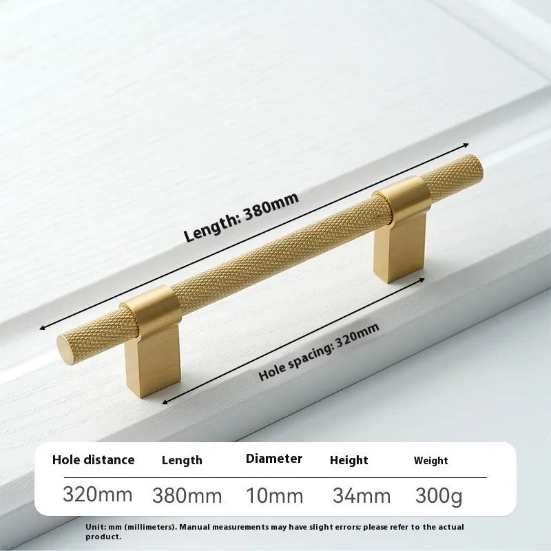 Brass knurled cabinet handle with polished sealed glaze finish in American style