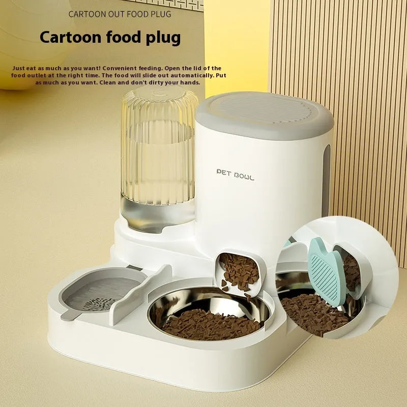 Cat automatic feeding water fountain with integrated double bowl design in 27x27x24cm size