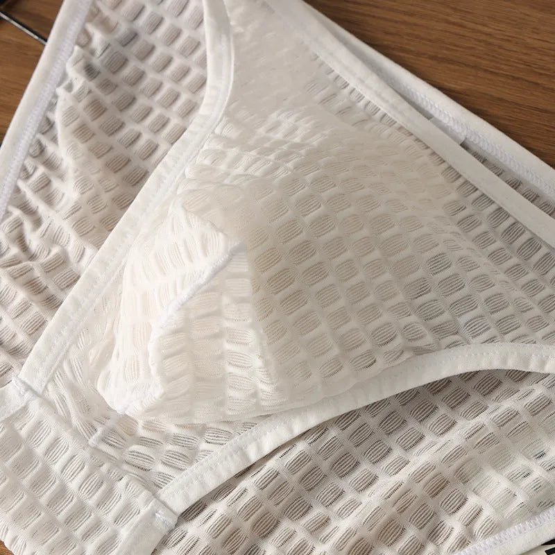Men's low waist transparent lace underwear shorts in multiple colours on size chart