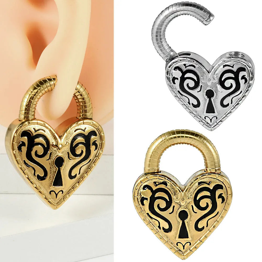 Women's heart-shaped stainless steel ear piercing earrings in gold or steel colour