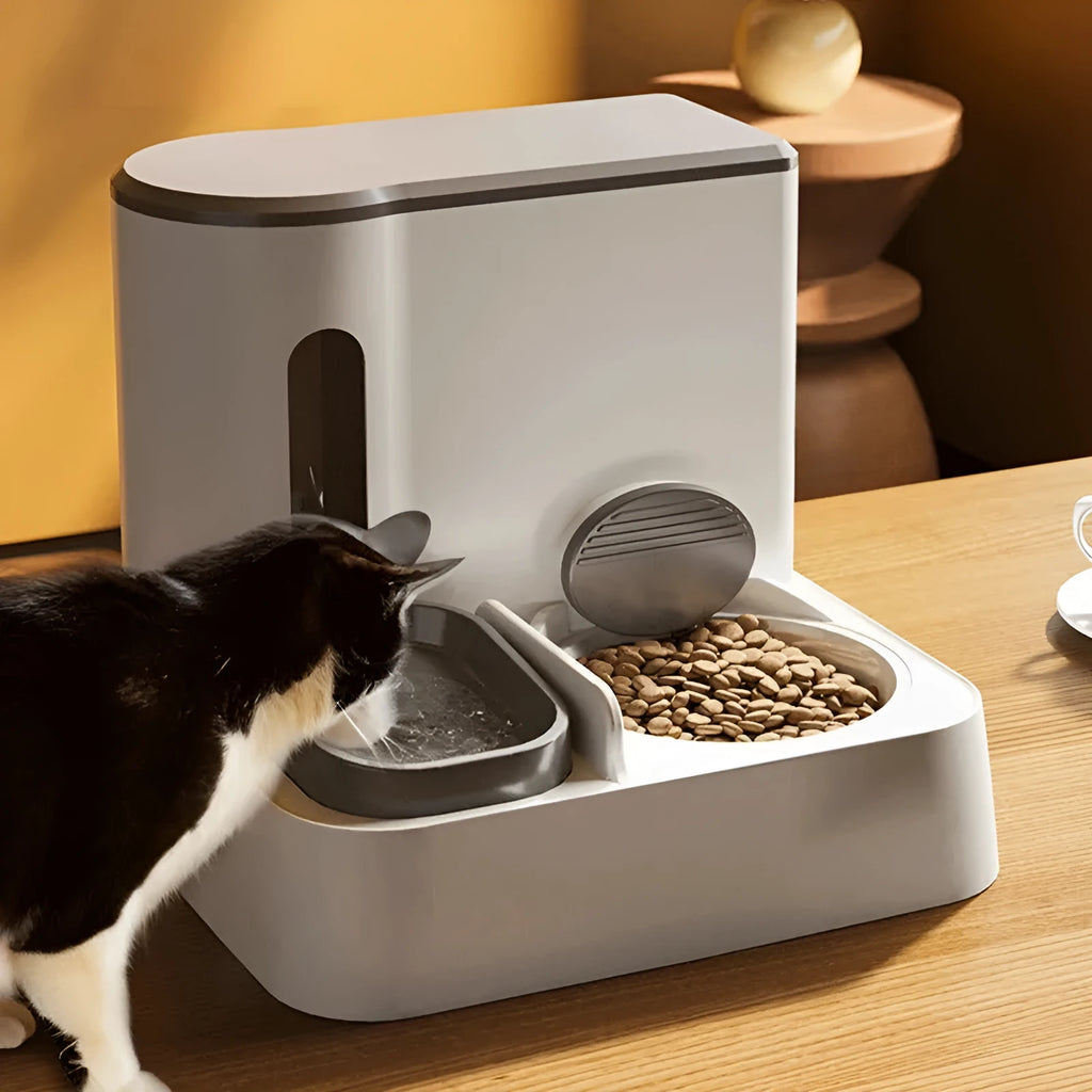 Automatic cat feeder water dispenser with integrated double bowl in multiple colour options