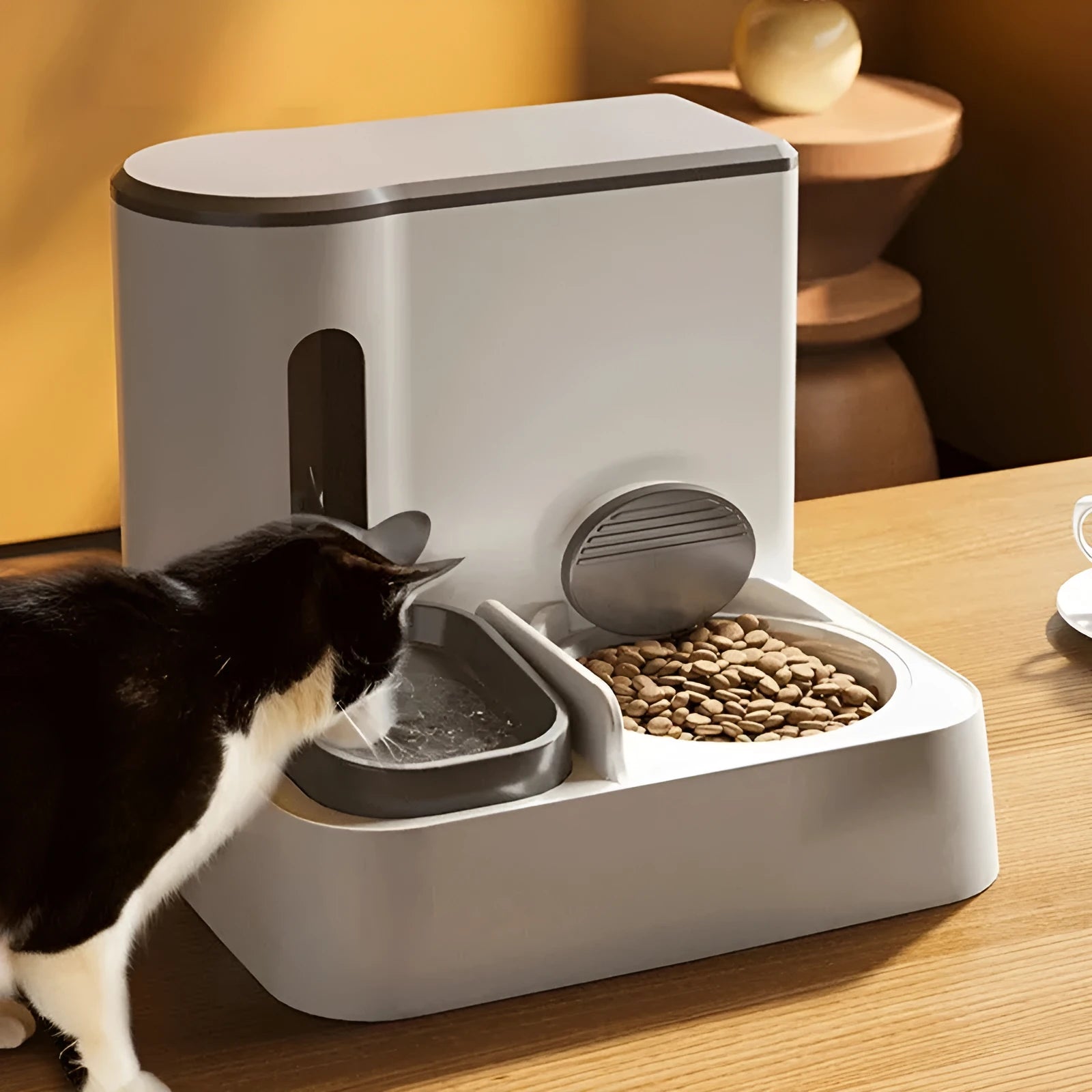 Automatic cat feeder water dispenser with integrated double bowl in multiple colour options