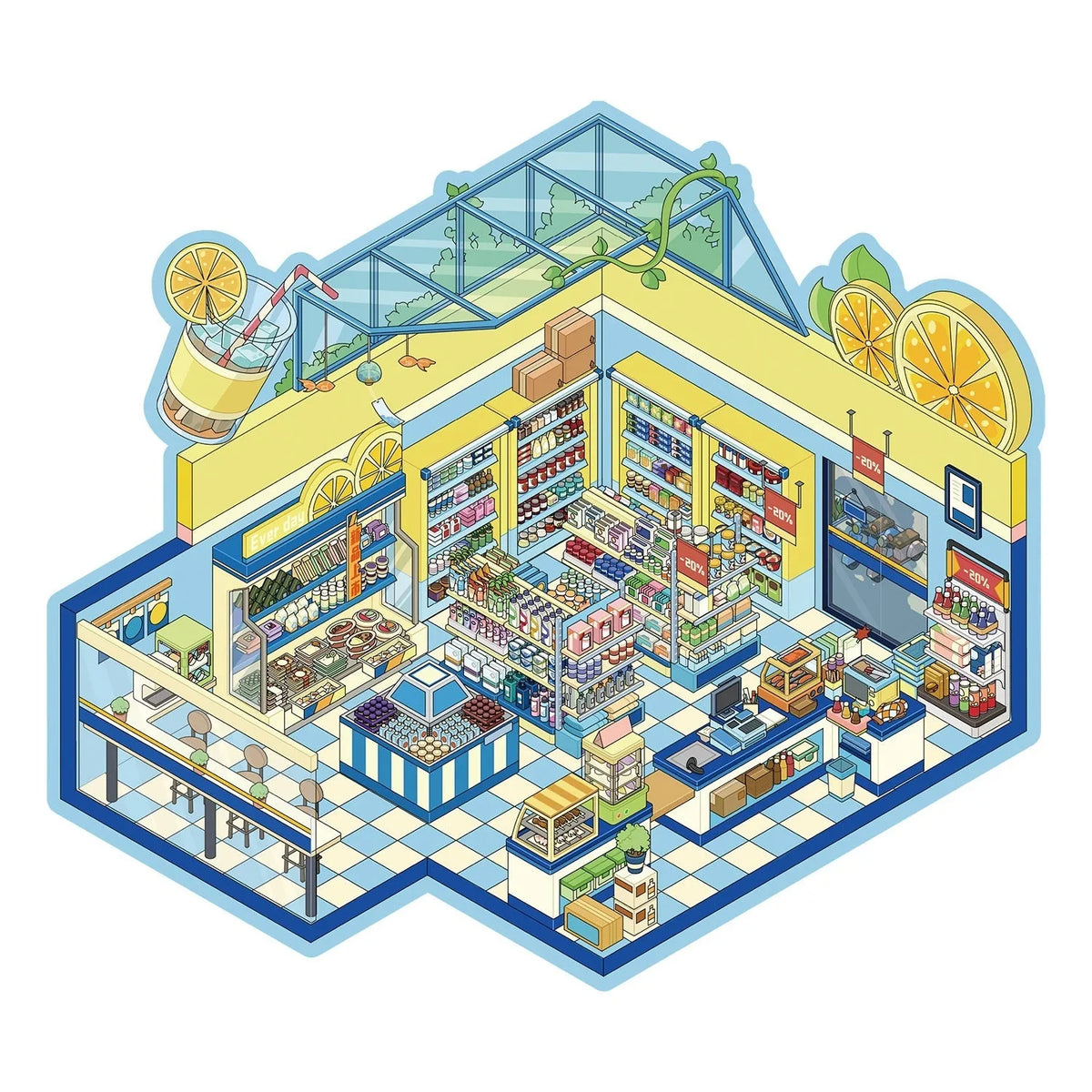3D miniature landscape PET stickers with scene card and effect card in cartoon style