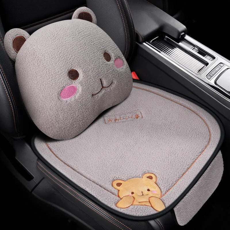 Car cushion winter plush three-piece set with square cushion and lumbar support pillow