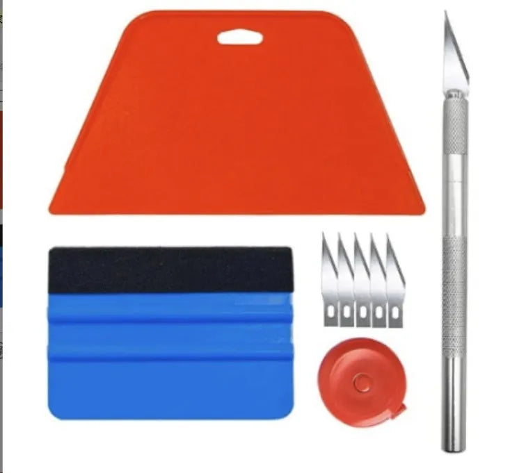 Plastic car film smoothing tool set with 10 pieces for automotive wrap and vinyl application.