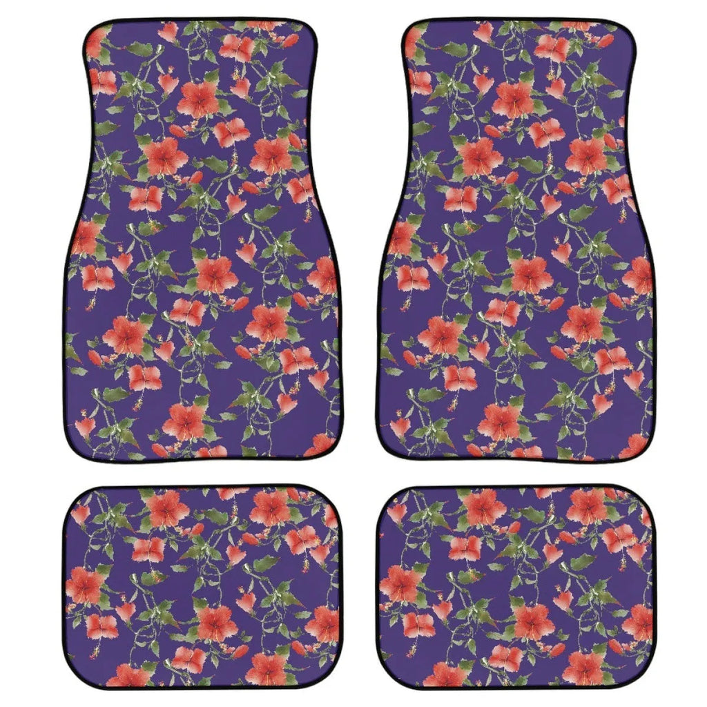 Set of four black printed rubber car foot mats with textured surface, showing 20mm thickness.