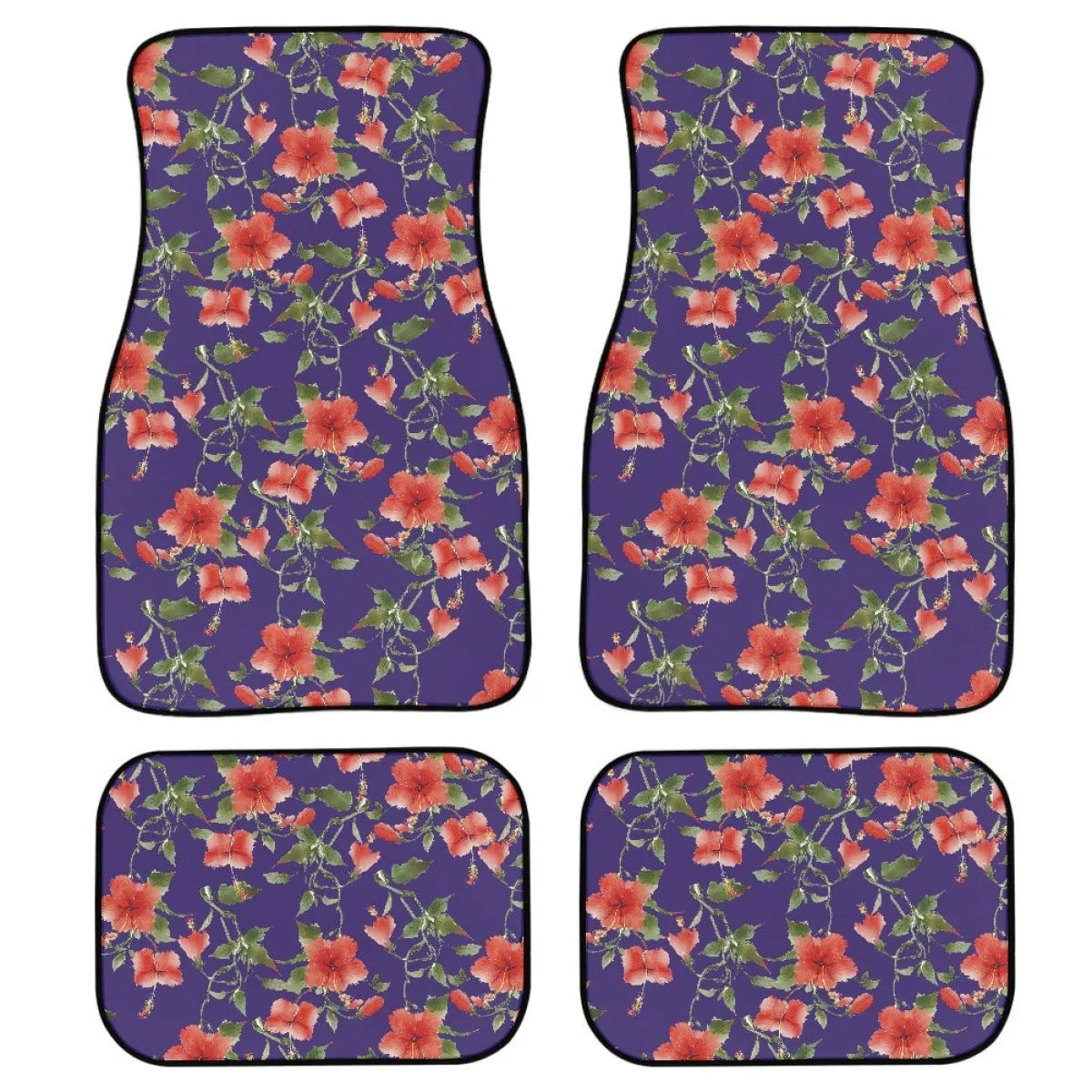 Set of four black printed rubber car foot mats with textured surface, showing 20mm thickness.