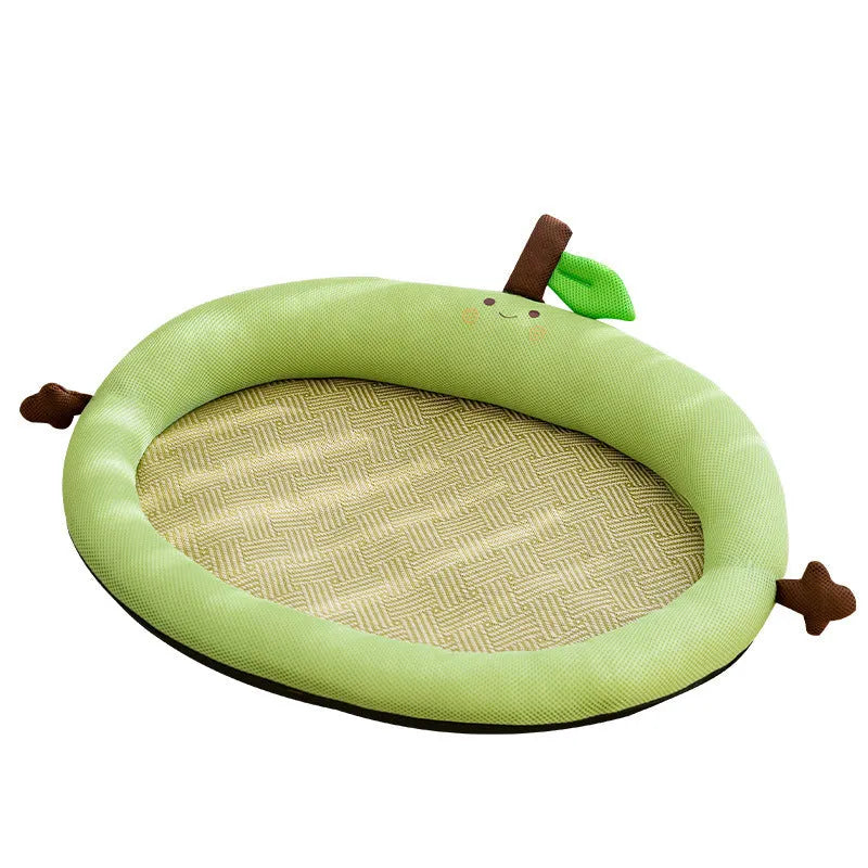 Green fruit pattern pet nest mat with raised backrest in large 65x50cm size