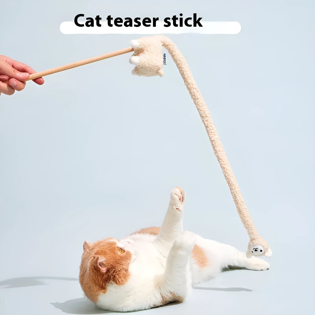 Plush alpaca cat teaser toy with teasing stick in Magic Animal Alpaca design for indoor cat play