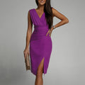 Summer V-neck sleeveless split dress in high-waist style, one of six colours, for women