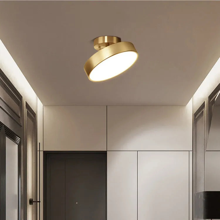 Creative round pure copper ceiling lamp in modern simplicity style, available in 15-30cm sizes with black or copper finish