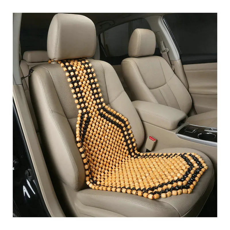 Ventilated summer car seat cushion in beige with universal fit for five-seat vehicles