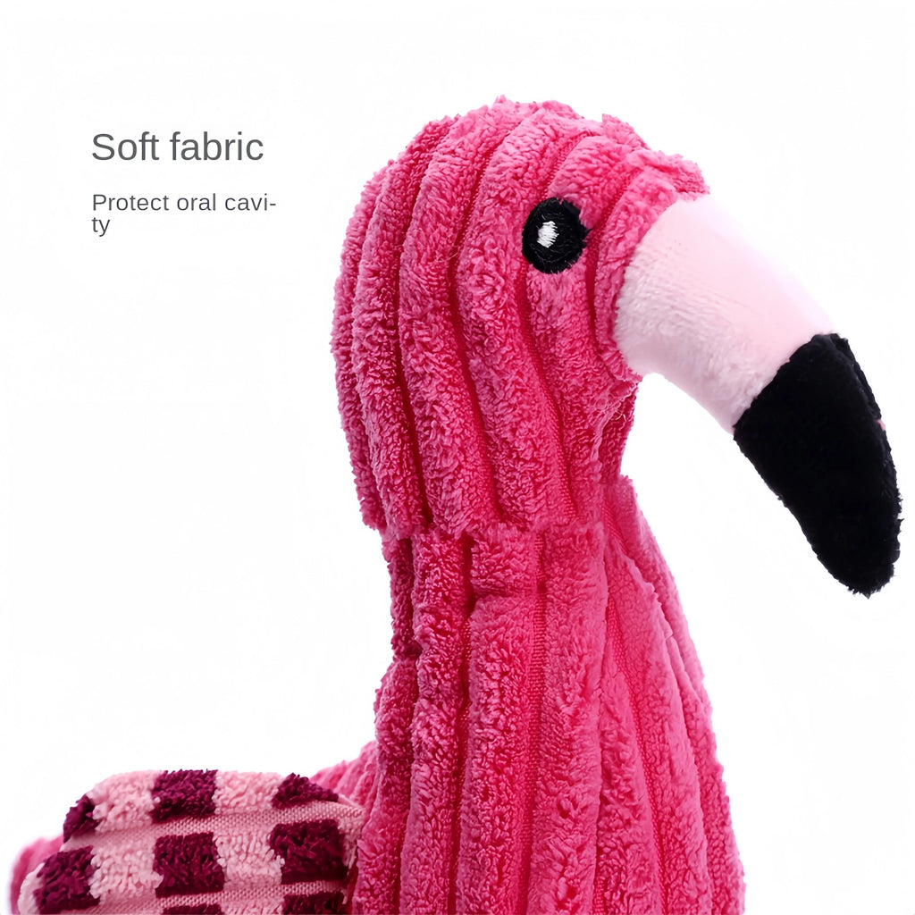 Pink animal-shaped corduroy plush dog toy with a squeaker inside.