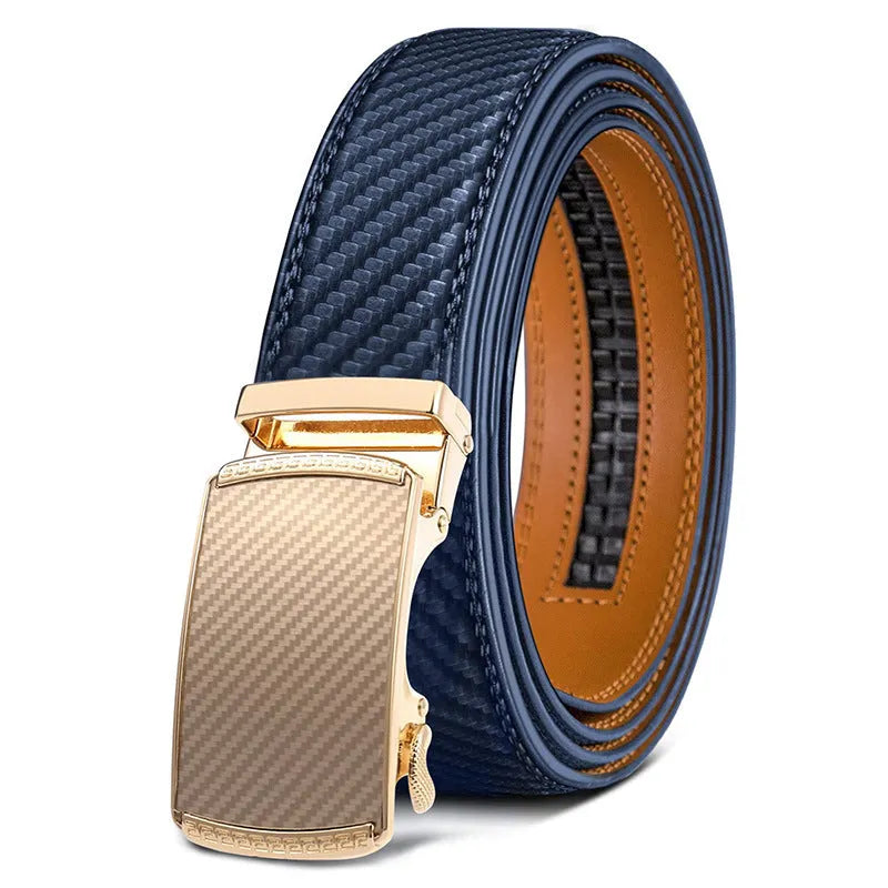 Men's embossed PU leather belt with automatic alloy buckle in multiple colour options