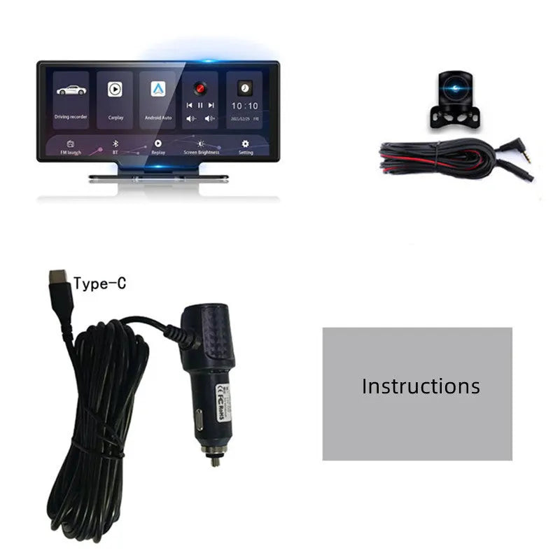 2.5K high-definition dash cam with 11-inch screen and voice control in black