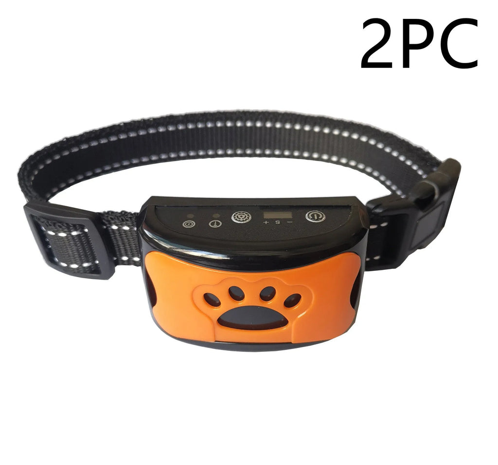 Waterproof remote dog training collar with shock vibration sound modes, rechargeable, adjustable nylon strap, yellow blue purple black orange