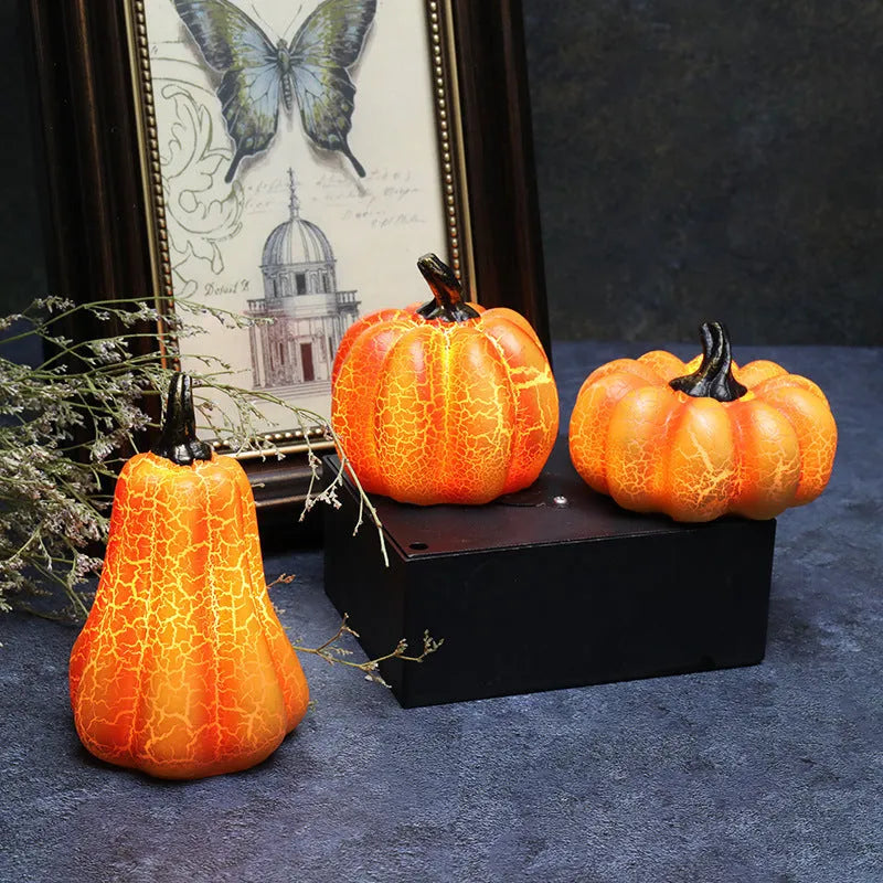 Resin Halloween pumpkin lantern with LED candle light in short, medium, and long size options